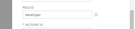 The Domo connector Role ID field showing "developer" as the value. Despite the label suggesting a numeric ID, this field expects a role name string.