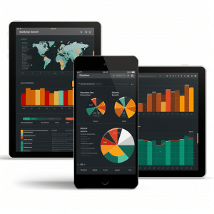 3 tablets showing different data visualization tools