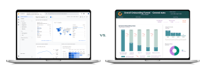 Comparison between Google Analytics dashboard and a BI tool dashboard showcasing general onboarding funnel statistics.